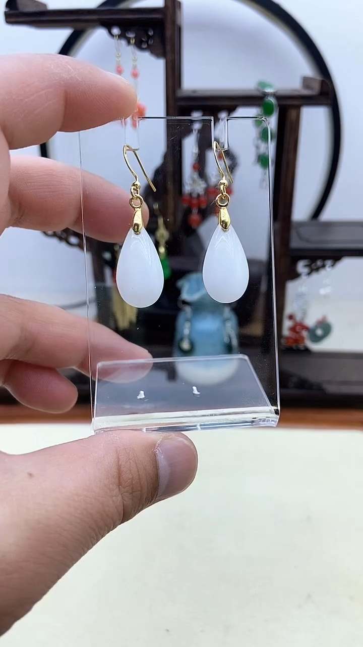 【闪购商品】和田玉耳饰14K金镶嵌05号