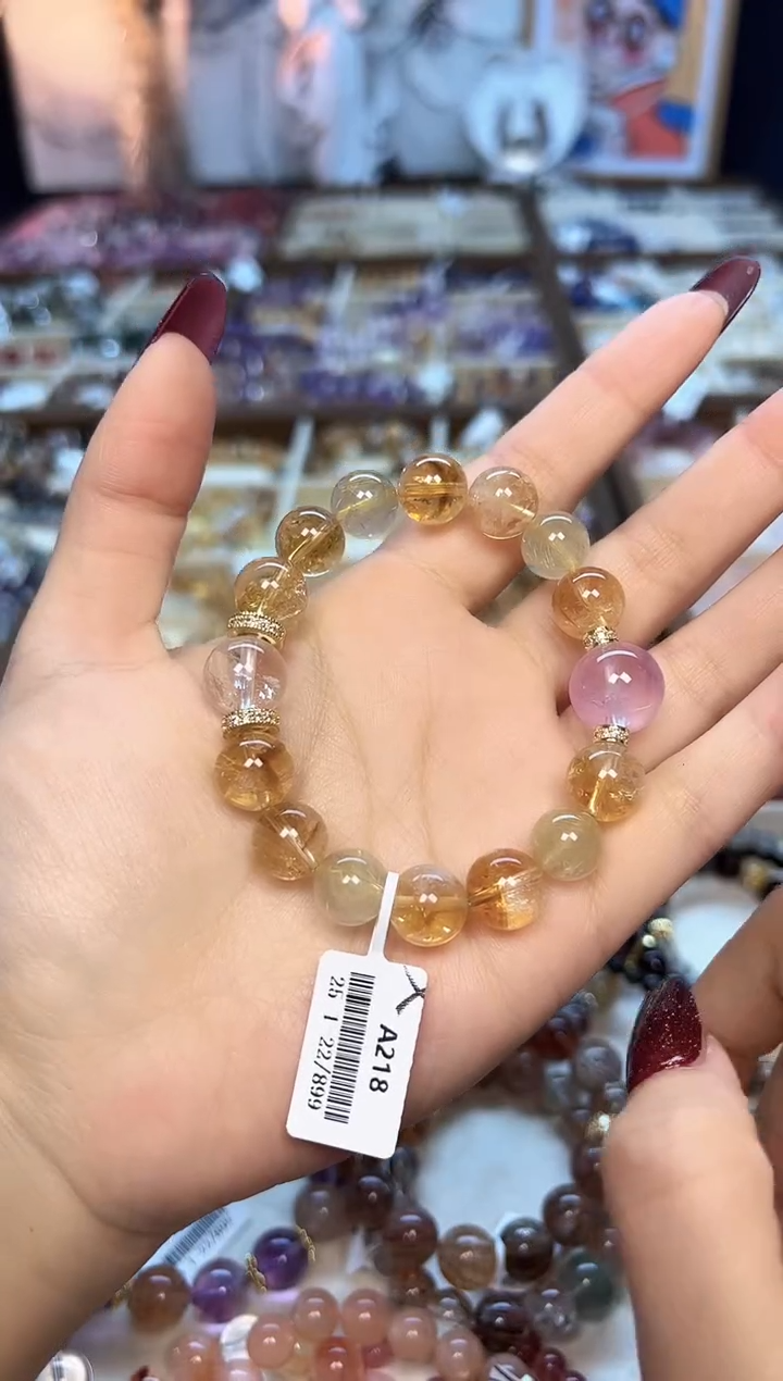 【闪购商品】水晶手链未镶嵌A218 天然黄塔晶+金发+阿赛