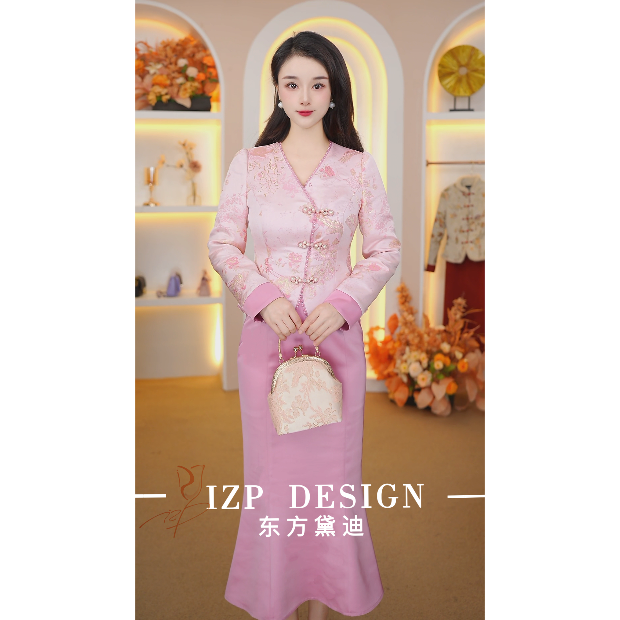 东方黛迪 新中式国风气质高级复古裙春季鱼尾裙套装PO41716+82405