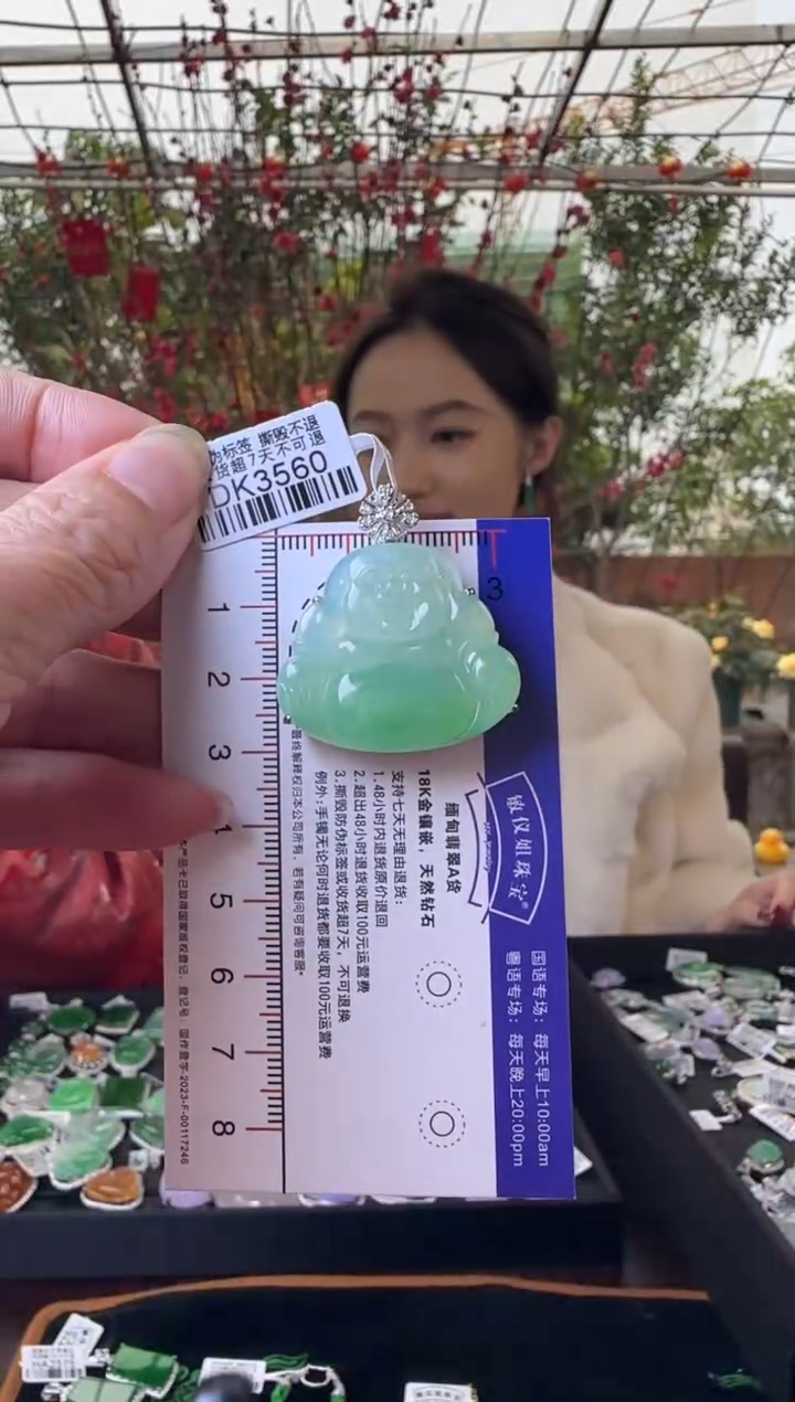 【闪购商品】翡翠颈饰18K金镶嵌DK3560冰绿佛公