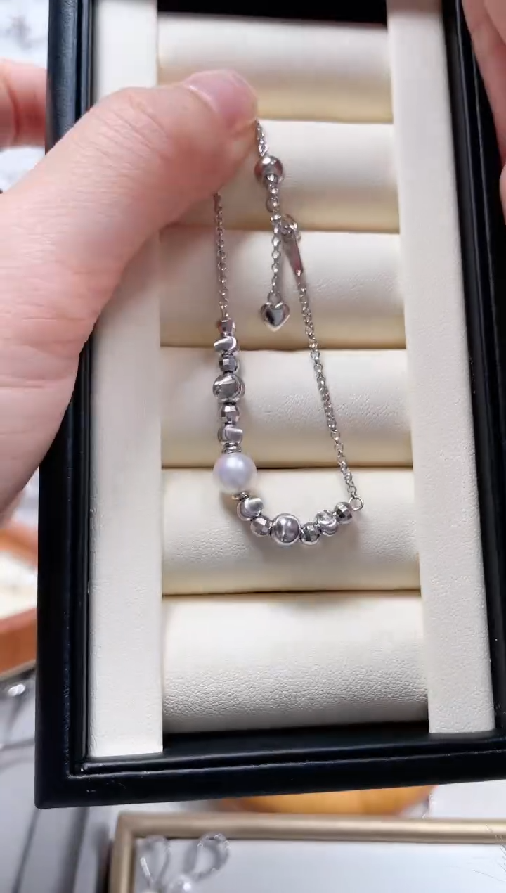 【闪购商品】海水珍珠手绳银S925镶嵌海水珍珠猫眼手链