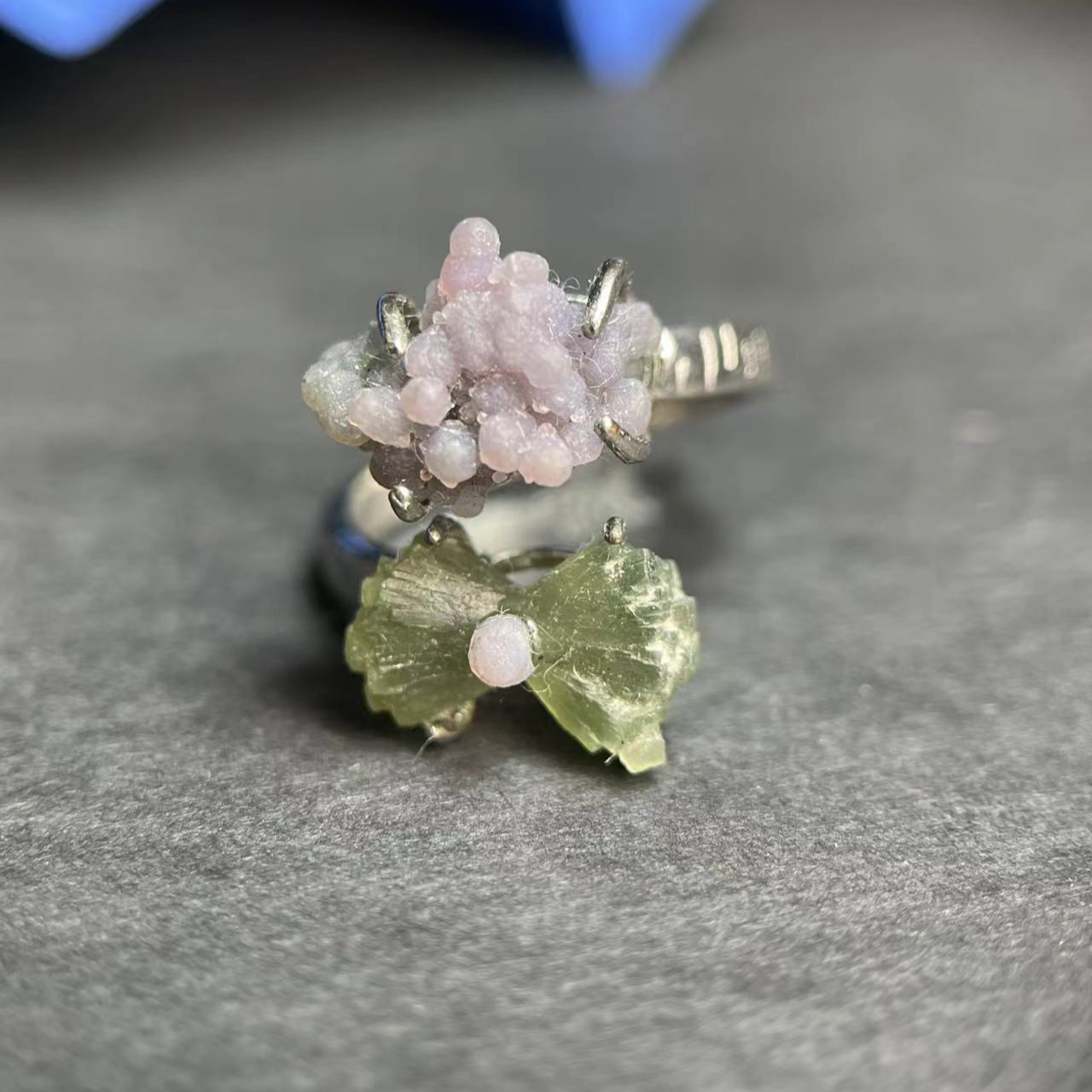 天然摩洛哥葡萄石戒指女可调节文艺小众设计款