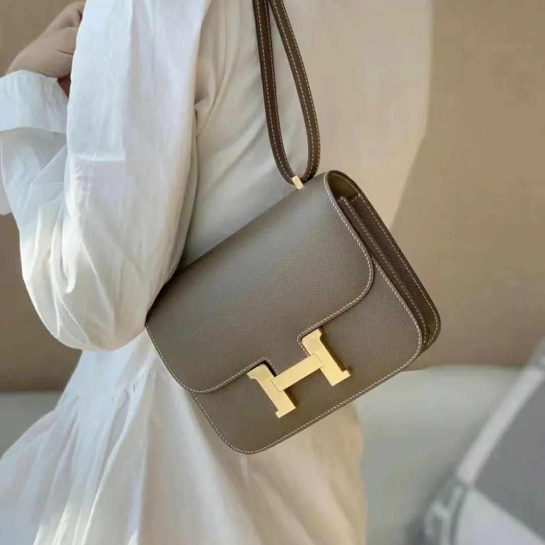 99新 Hermes/爱马仕 小花Jerry康康 19 带镜子 大象灰 B刻 金扣