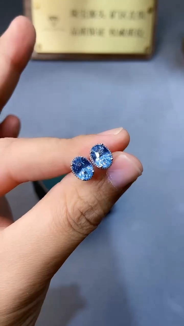 【闪购商品】海蓝宝石耳饰银S925镶嵌354