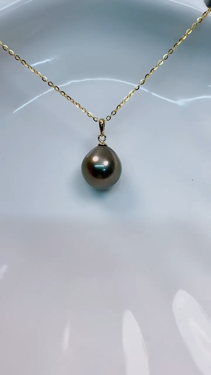 【闪购商品】海水珍珠吊坠(赠链)18K金镶嵌11-12大溪地黑珍珠吊坠