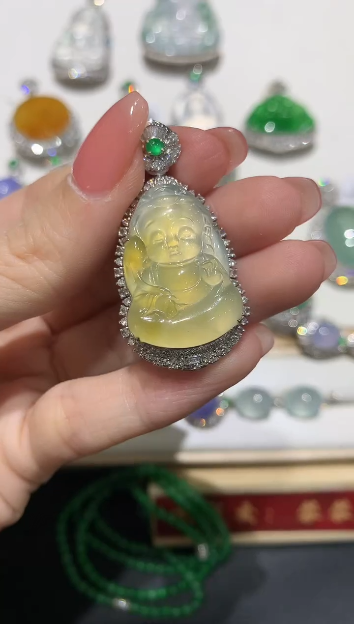 【闪购商品】翡翠吊坠(不含链)18K金镶嵌团购3