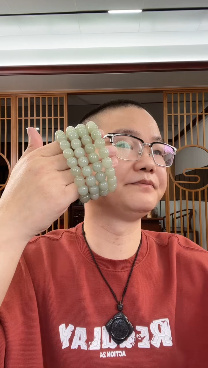 【闪购商品】和田玉手串未镶嵌卡12且末青白玉老型 多样性发一