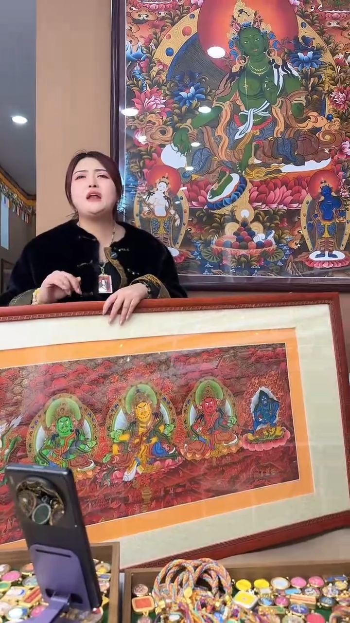 吊坠五路财神大画-热贡纯手绘唐卡