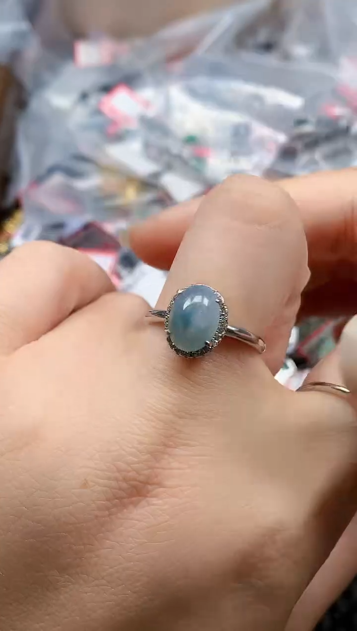 银S925镶嵌戒指翡翠天然A货缅甸翡翠