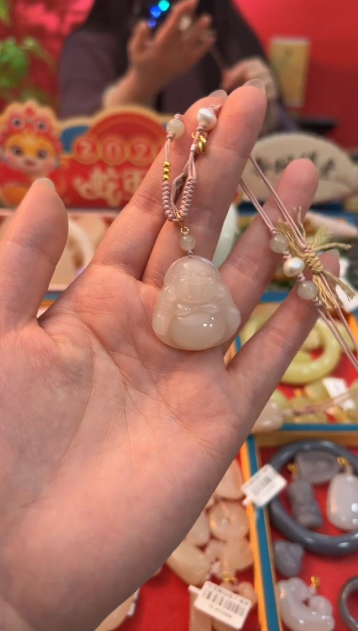 【闪购商品】和田玉吊坠未镶嵌藕粉佛公30mm