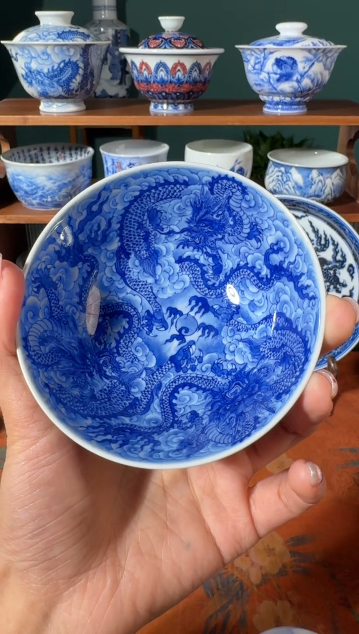 【闪购商品】杯永明尚玩青花五龙斗笠杯