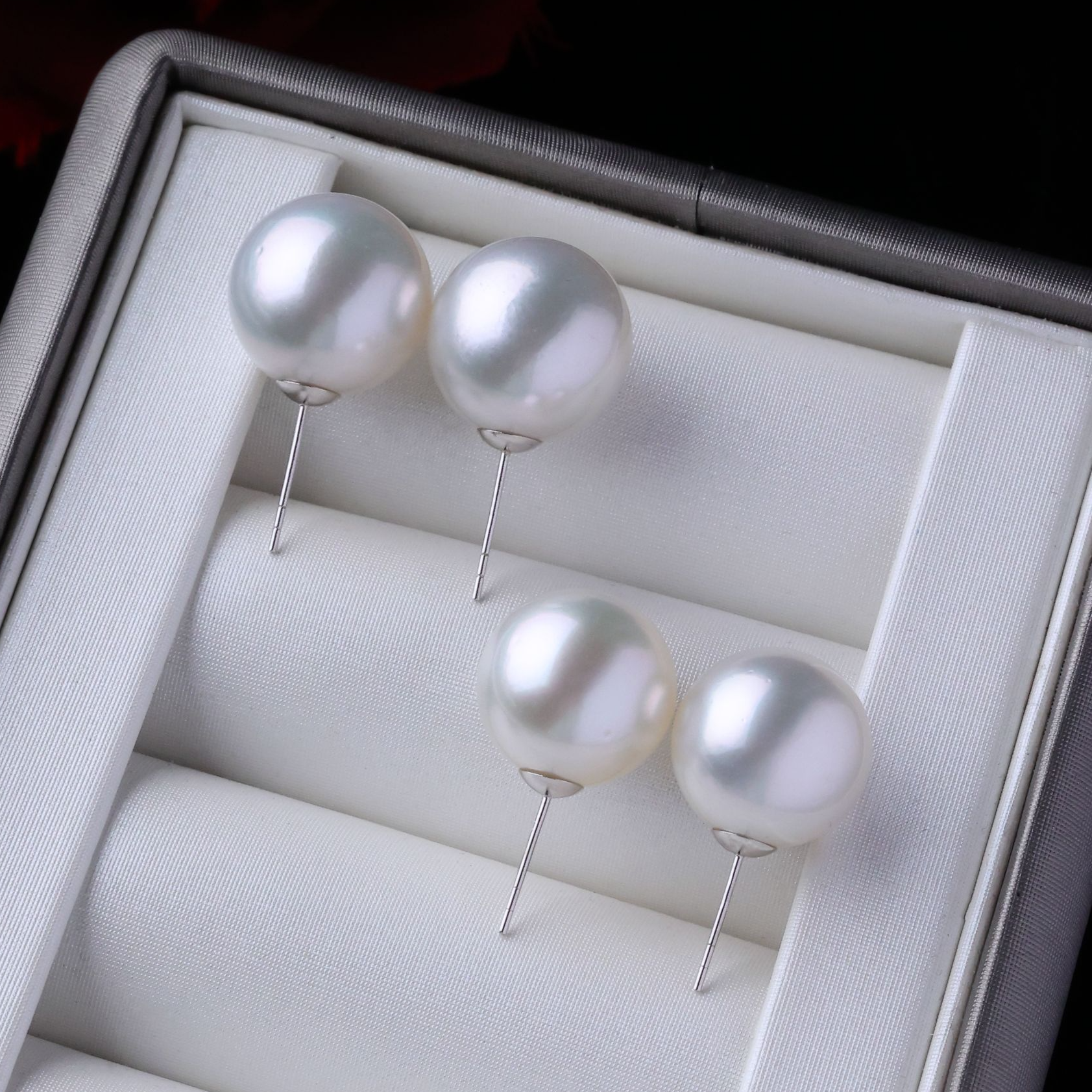 天然海水珍珠澳白耳钉素钉12-14mm18K金镶嵌泡泡简约多样性发一对