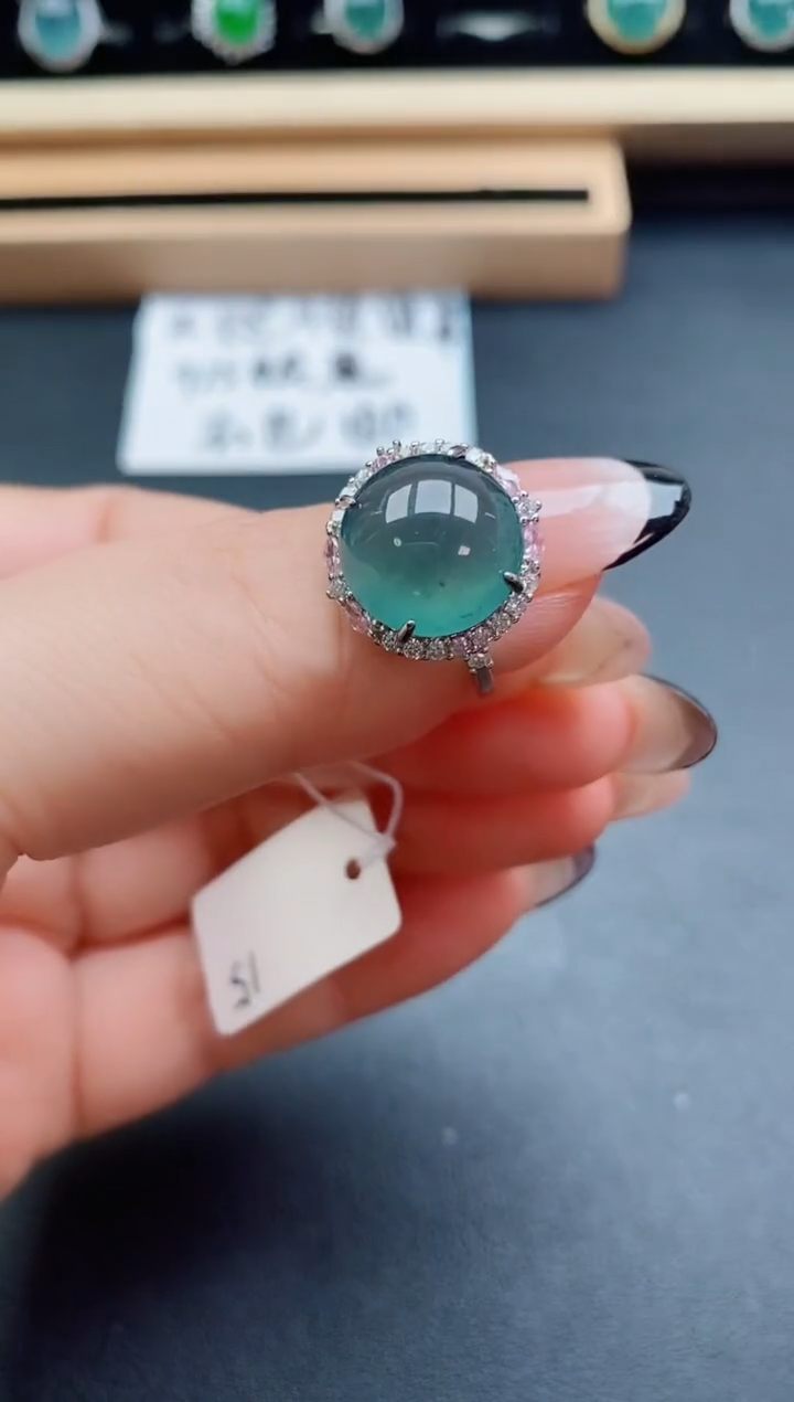 翡翠戒指银S925镶嵌50850