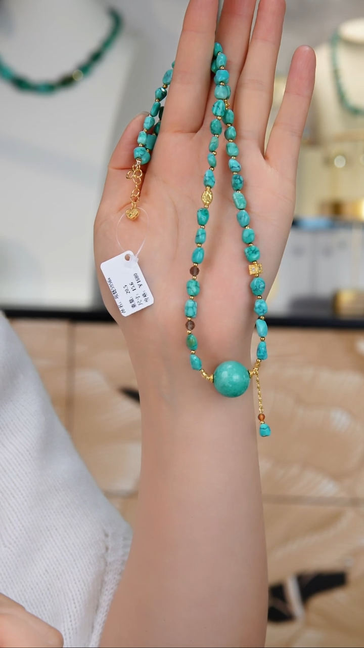 银S925镀金镶嵌绿松石项链多样性发货