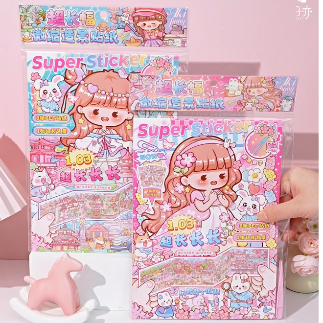 子亦新款加长版3D立体造景贴纸本合集手工微缩场景贴纸拼贴图案