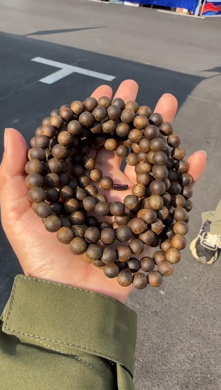 沉香手串沉水浮海南一代苗老白棋正圆珠8mm108颗35g+多样性发1