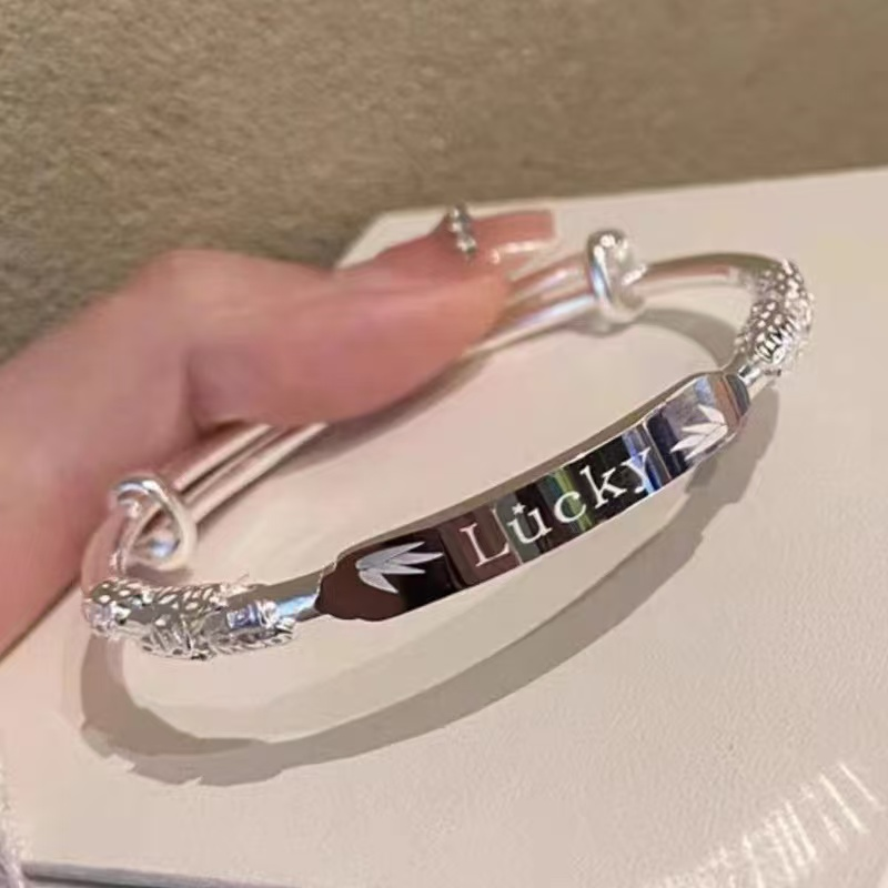 足银手镯 精品Lucky银手镯可调节（无礼盒）CL011