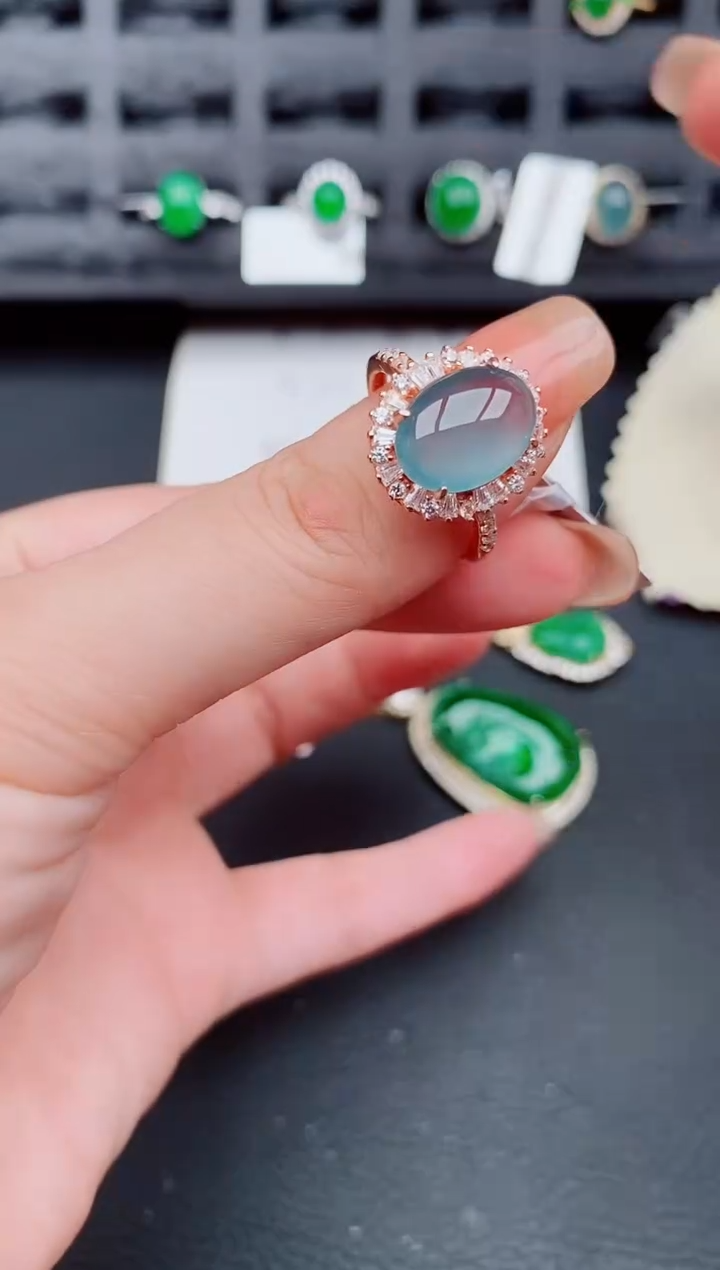 翡翠戒指银S925镶嵌天然a货翡翠403