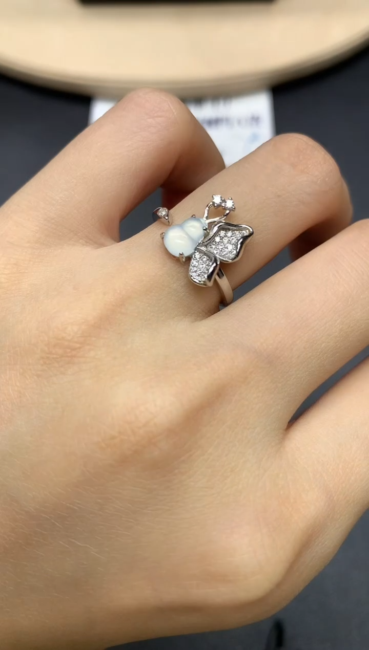 翡翠戒指银S925镶嵌葫芦【多样性发其一】