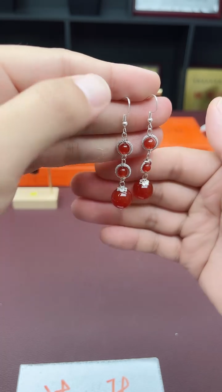 玛瑙/玉髓耳饰银S925镶嵌903000