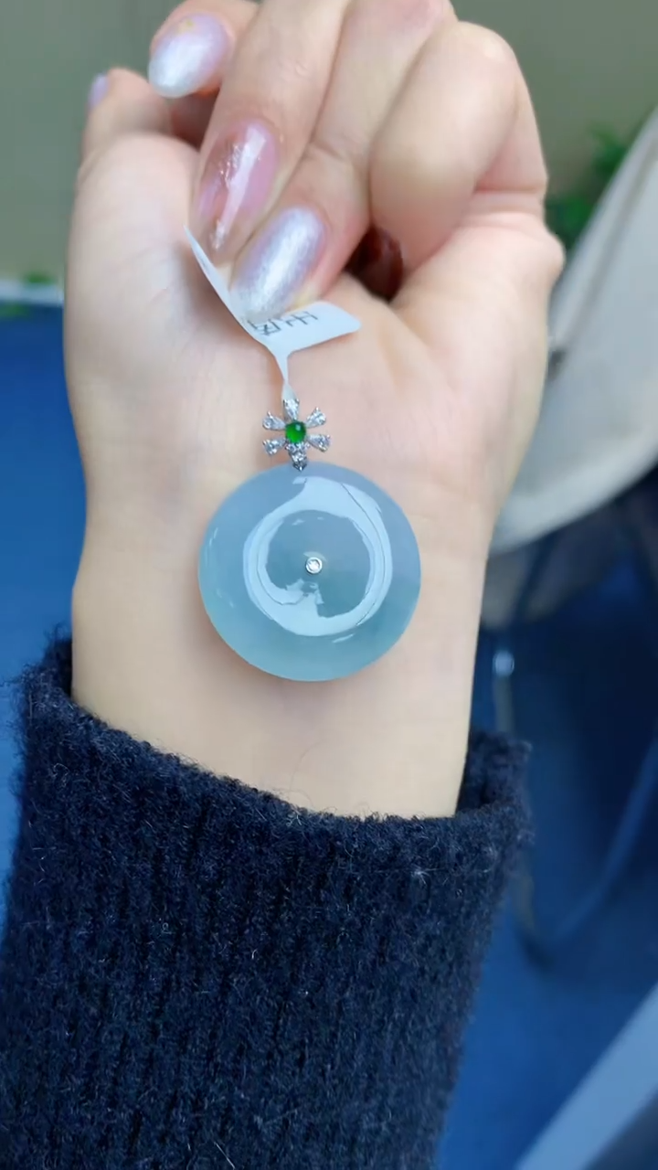 颈饰18K金镶嵌翡翠天然缅甸翡翠a货百元以上9元证书费自理