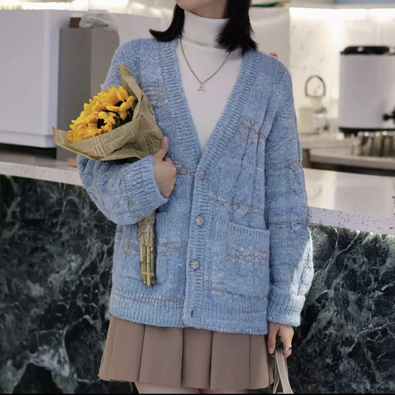 【商场同款】秋季新款针织开衫加厚气质宽松单排扣外套女5499228