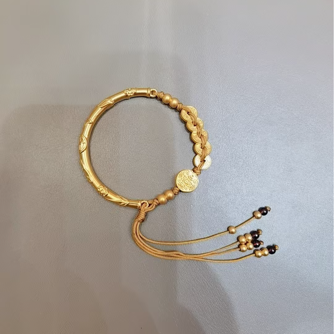 【甄芝系列】足金 五帝钱半镯盘缠手绳  5.75