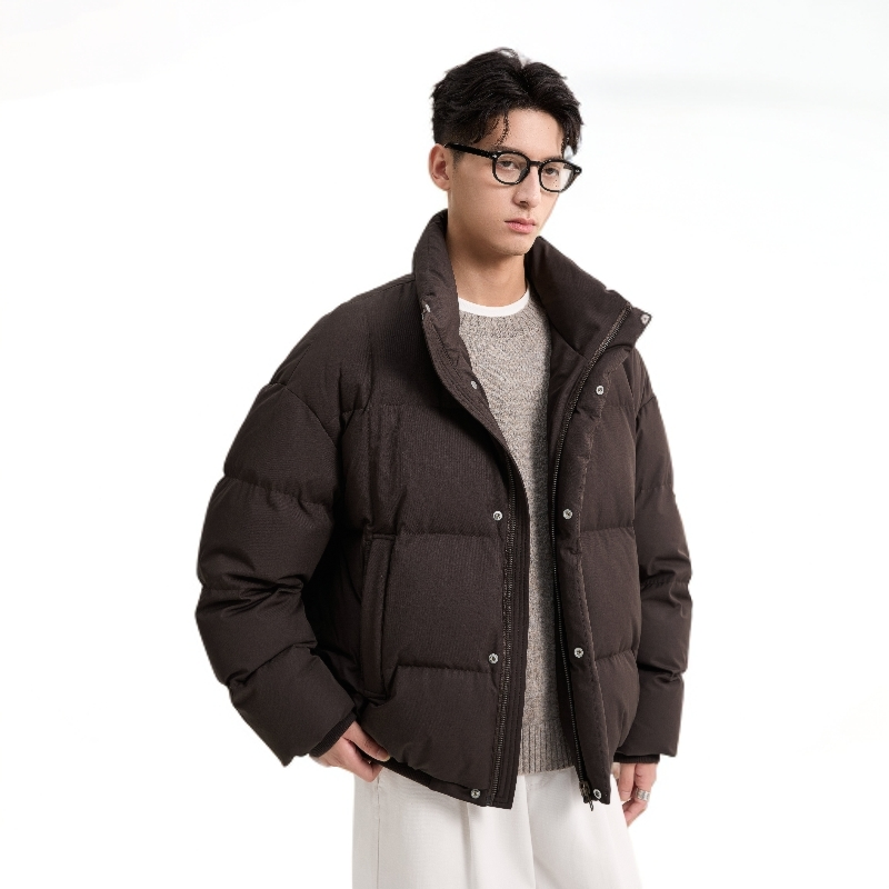 栋老板专属时尚90%白鸭绒羽绒服短款立领纯色休闲25213