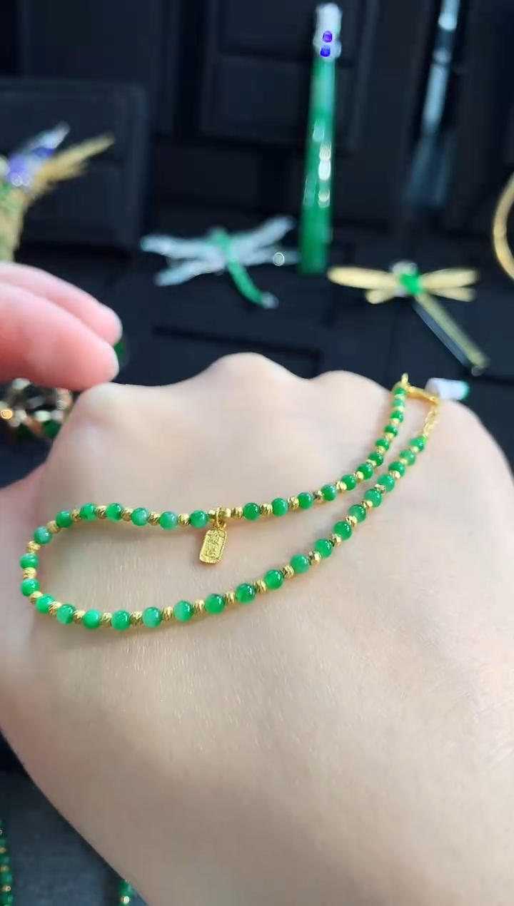 【闪购商品】翡翠手链18K金镶嵌手饰
