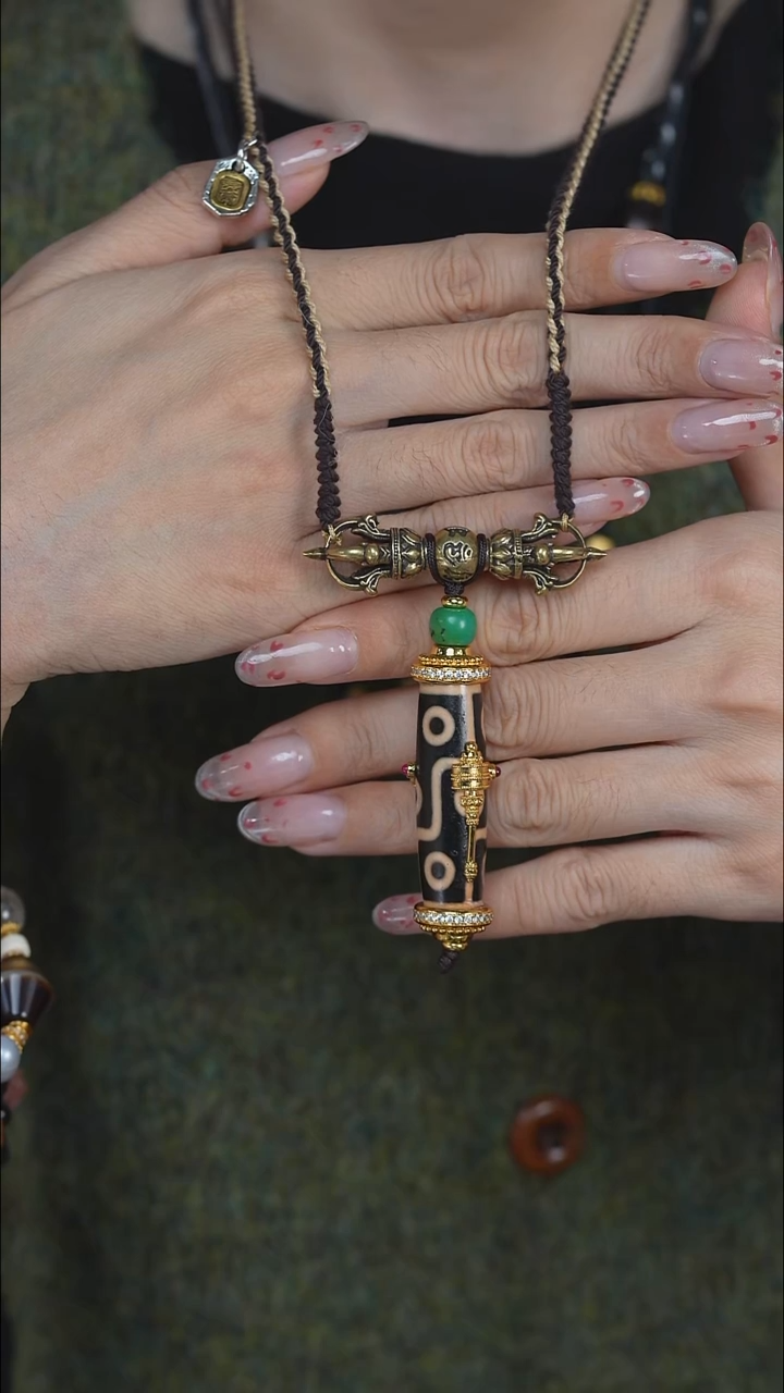 玛瑙/玉髓（覆膜）颈饰合金Q00287-ZK九y转转筒天珠吊坠多样性发一