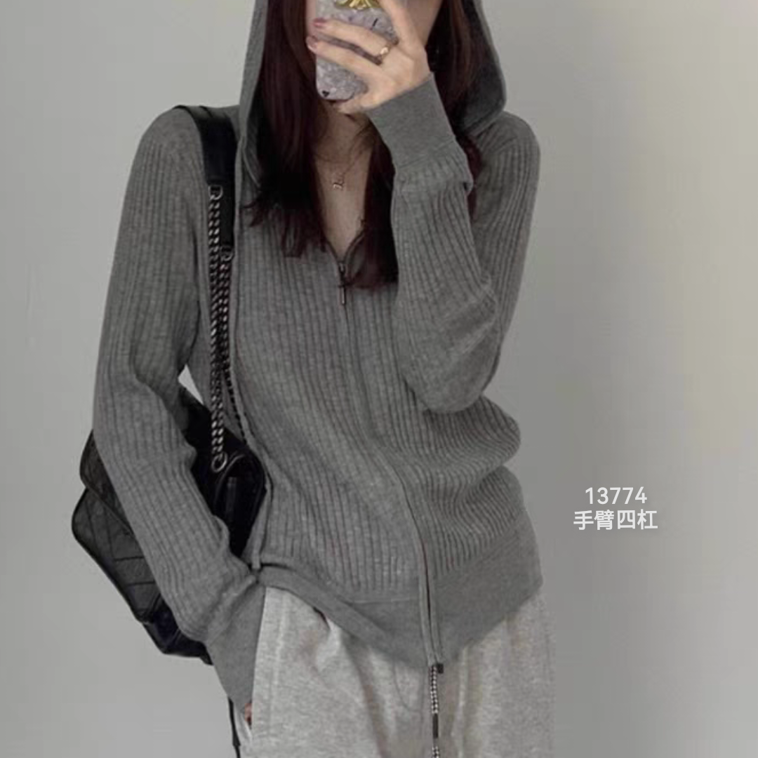 13774（部分无水洗唛，介意慎拍）SANFAN新款拉链针织帽子衫