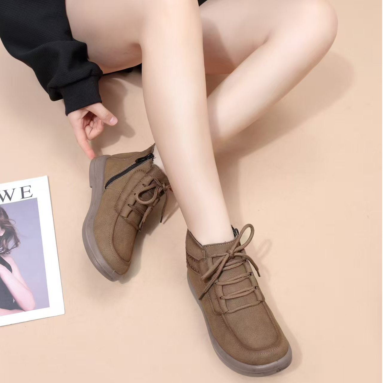 冬季复古平底软底舒适短筒棉鞋2639