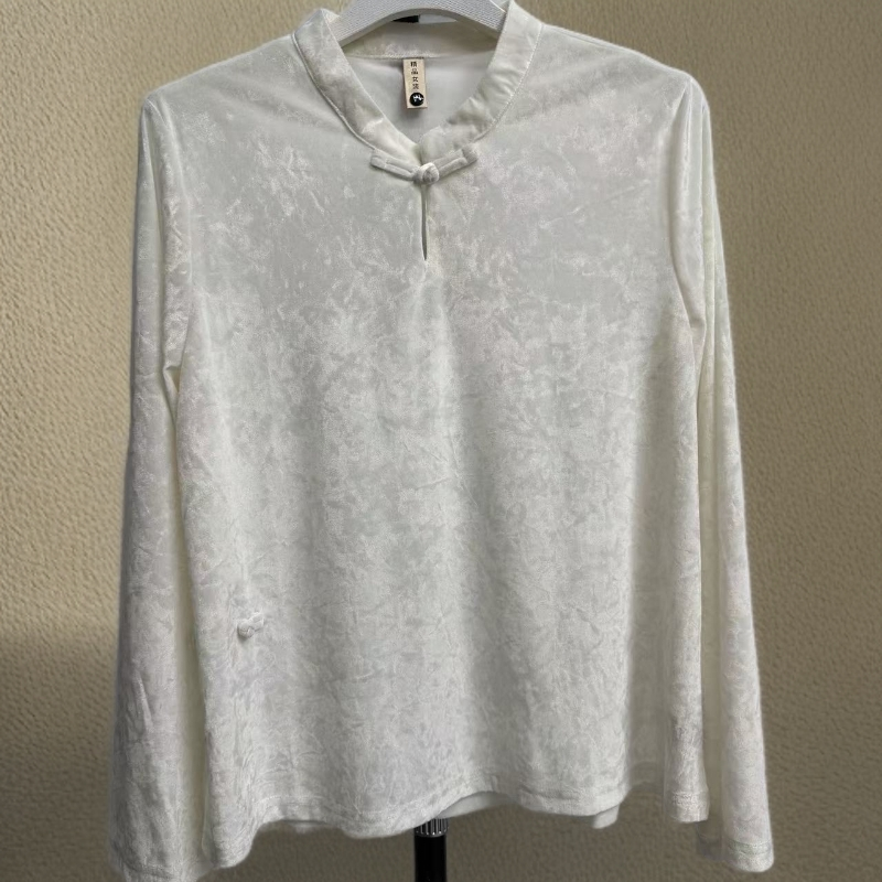 中式立领洋气提花长袖新款时尚国风复古妈妈盘扣打底77新中式上衣