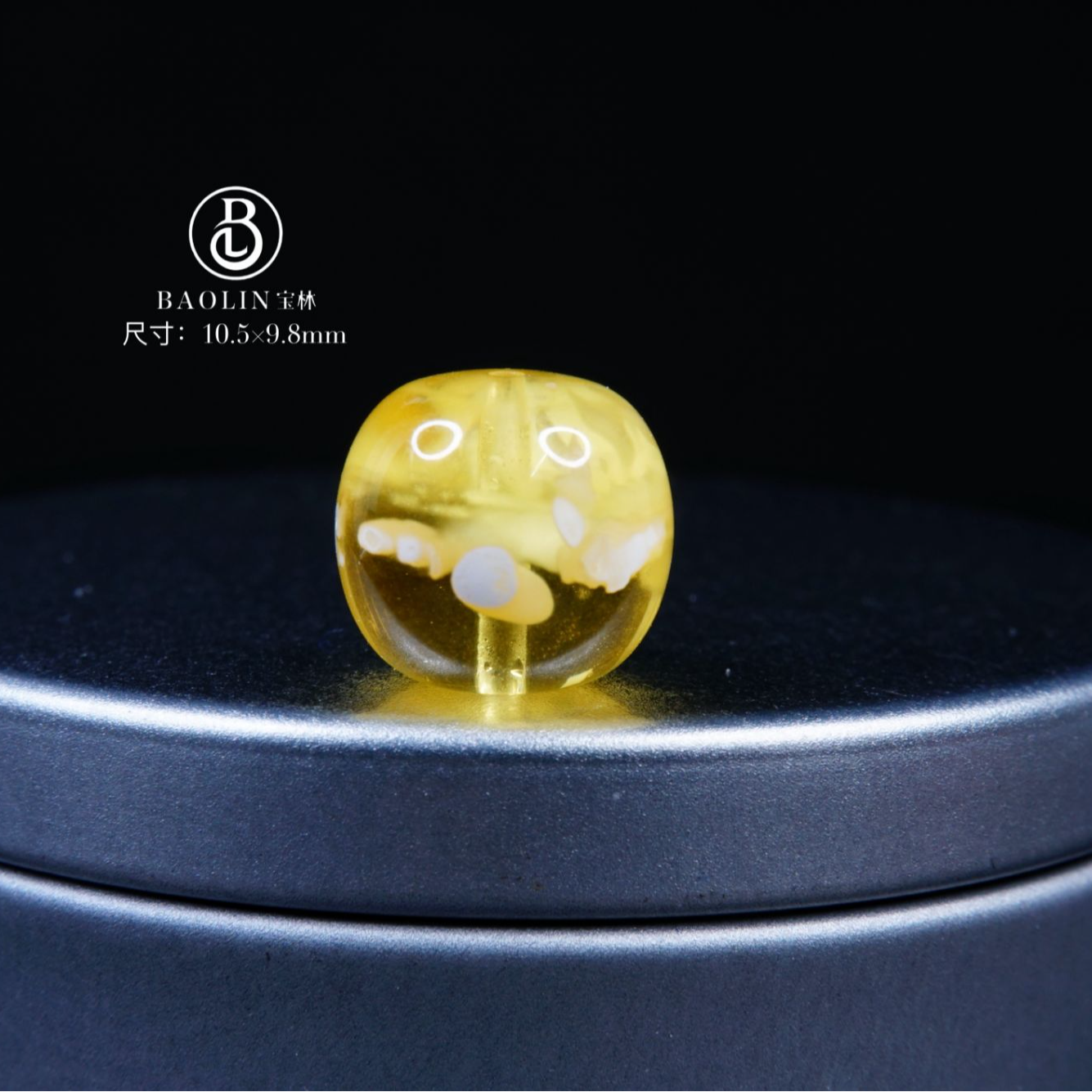 特惠10.5mm金瓷白溶洞一线妖老型F3  天然琥珀蜜蜡文玩配饰 ，花粉