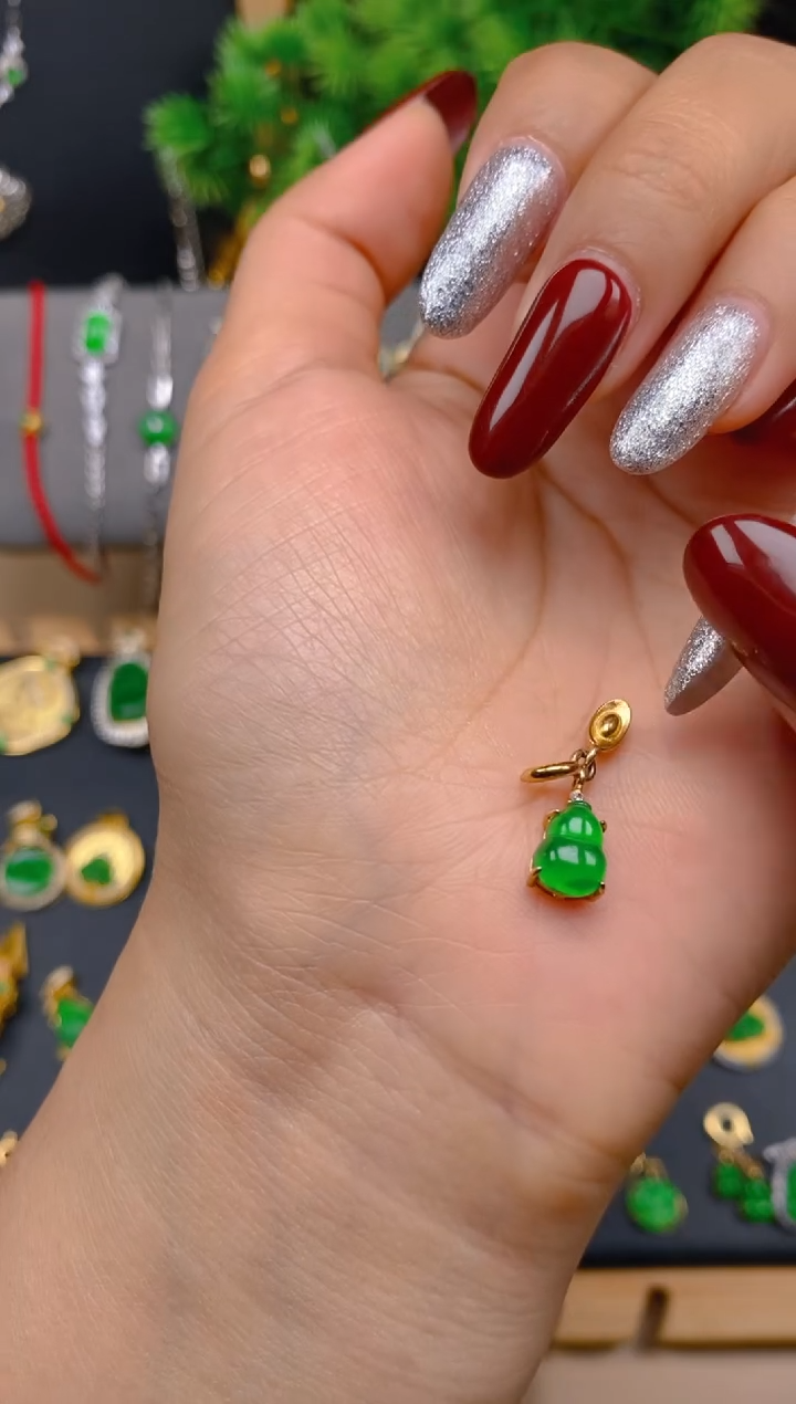 吊坠(不含链)银S925镶嵌翡翠元宝葫芦万能扣