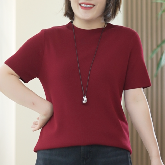 高捻包芯纱针织衫女大码亲肤舒适柔软百搭显瘦上衣内搭秋季T恤