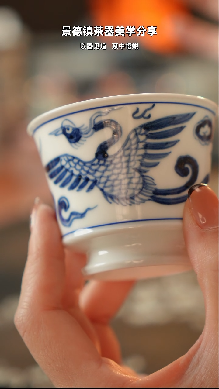 手绘双凤直口杯111