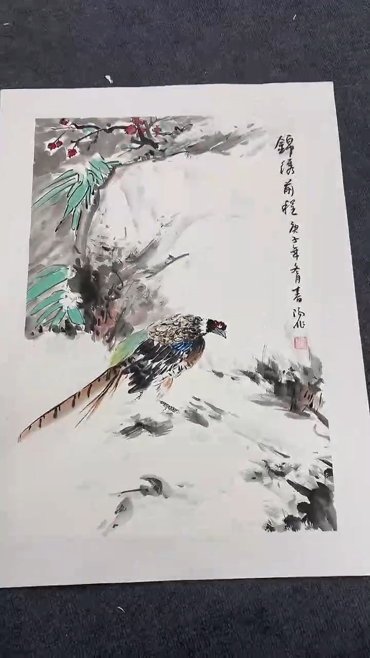 竖款精品开三花鸟