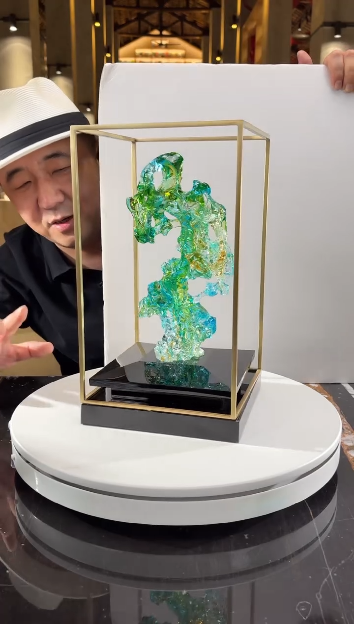 摆件CS0202001欧碧色小太湖石+定制黑底座架子