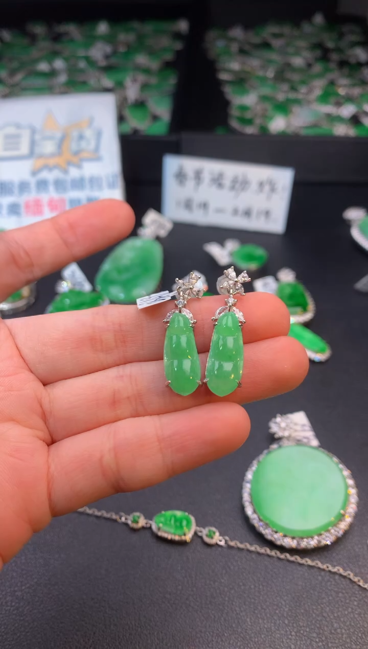 【闪购商品】翡翠耳饰银S925镶嵌翡翠