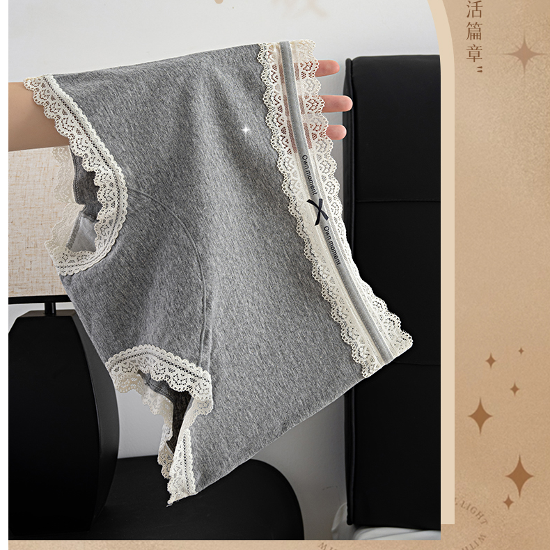 花小纤純欲感蕾丝花边女内裤透气舒适女平角内裤10A纯棉8005JY