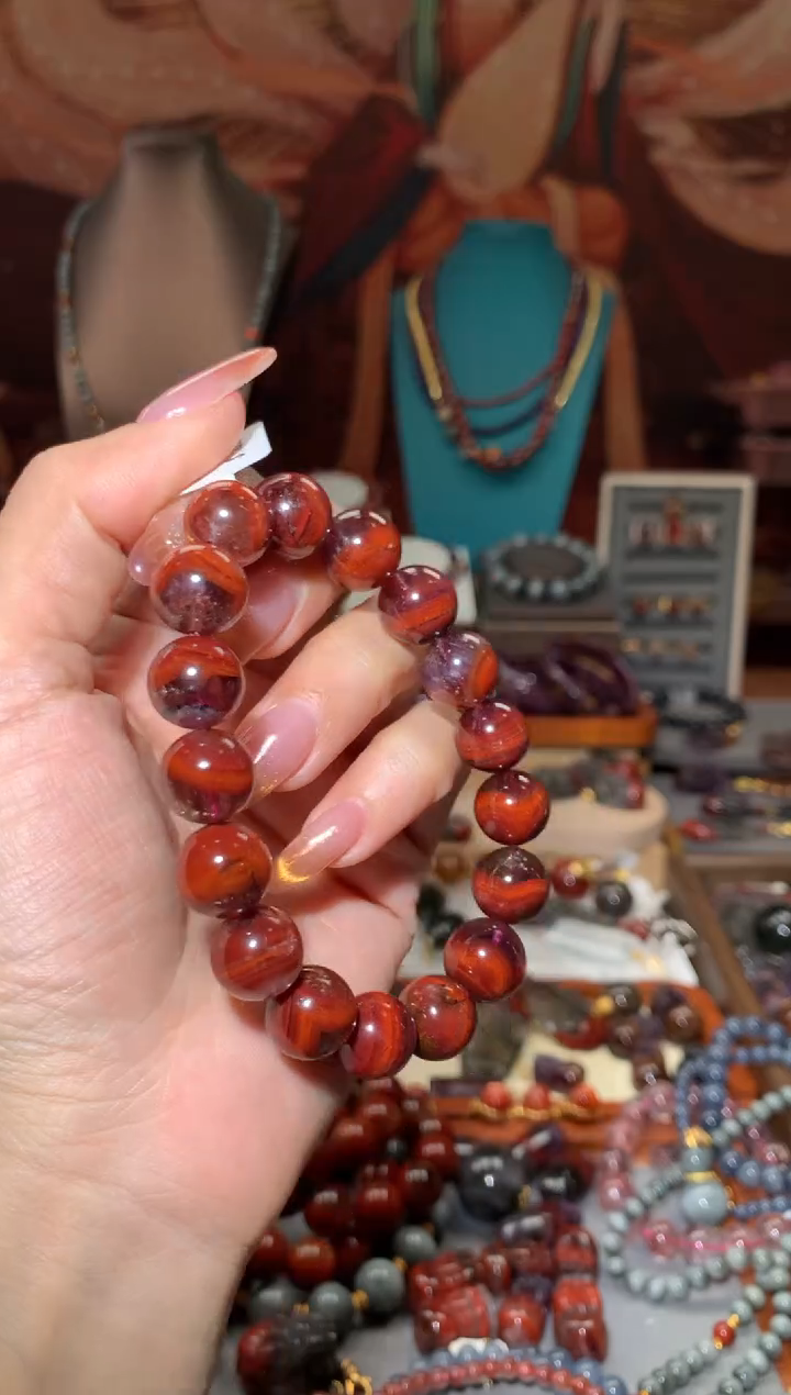 未镶嵌珠宝半成品水晶红极光手串12+mm