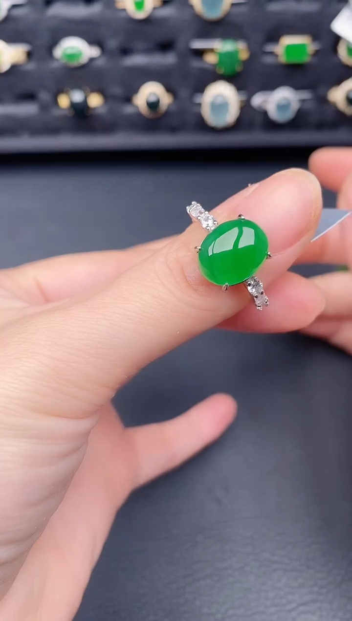 银S925镶嵌戒指翡翠天然a货翡翠432