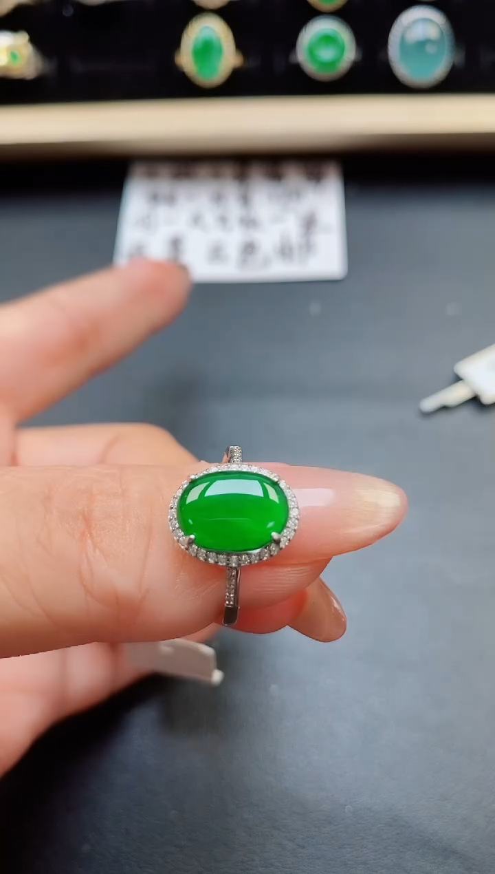 翡翠戒指银S925镶嵌32131
