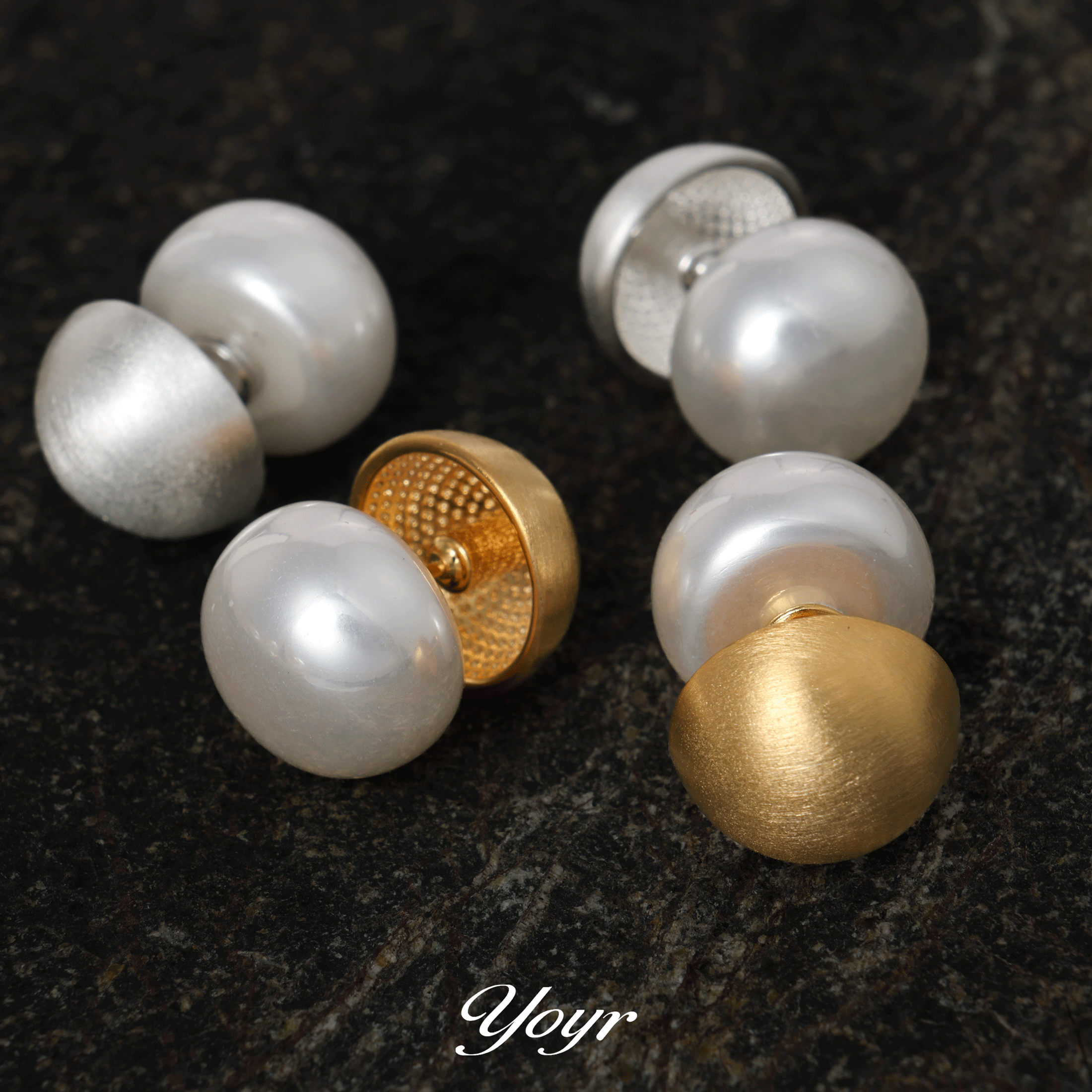 YOYR 黄铜耳饰 前后戴拉丝半球珠珠耳钉高级感新款精致轻奢耳环