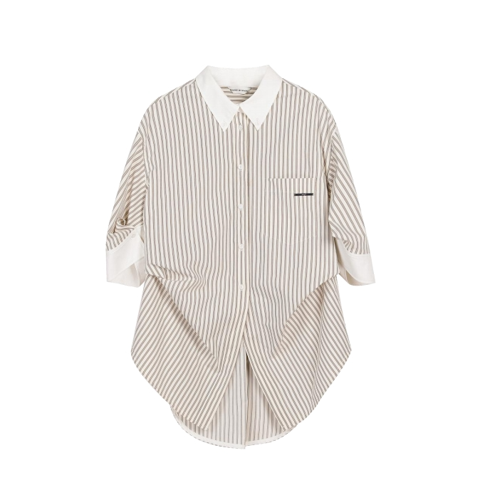 SHANG1 BY SHANGYI条纹白领短袖衬衫6262510220003/6262510220004