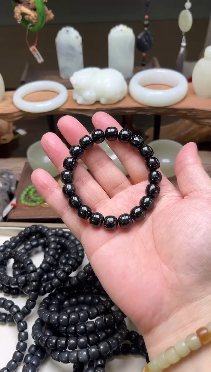 【闪购商品】和田玉手串未镶嵌卡11青海黑青 老型 9007389