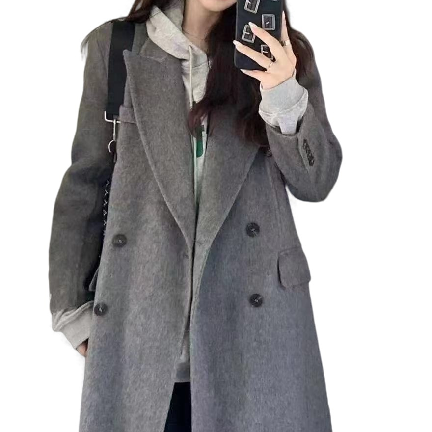 大漂亮家大码中长款毛呢夹棉大衣加厚外套6665加棉