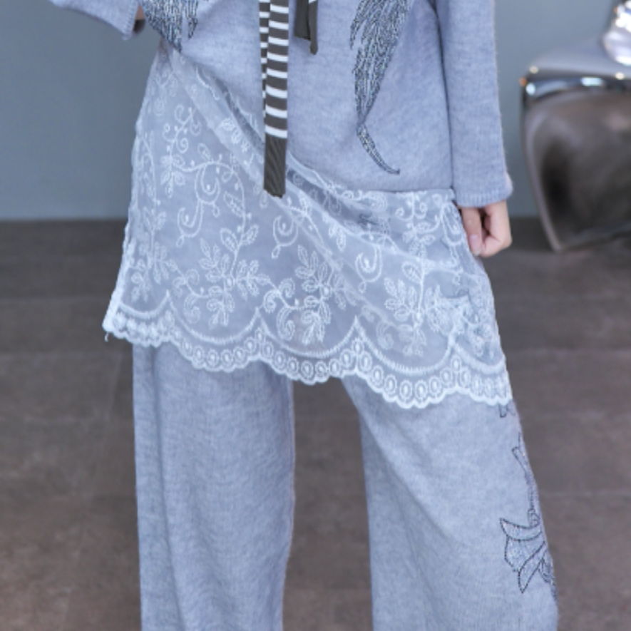 TCH（单裤子）私服慵懒风烫钻时尚淑女灰色裤子女T75C07E1070
