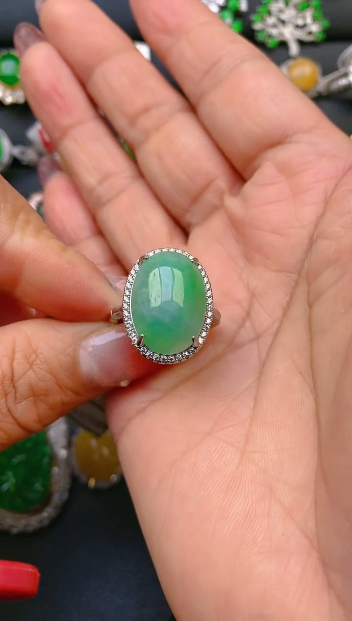 【闪购商品】翡翠戒指银S925镶嵌天然A货翡翠1